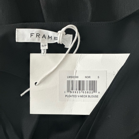 Frame DENIM SILK PLEATED V-NECK LONG SLEEVE BLOUSE TOP - NOIR Size Small - Picture 11 of 11